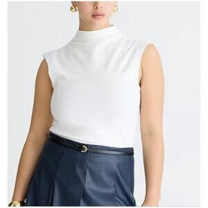 J.Crew Stretch Cotton-Blend Mockneck Tank Top Womens S White Lightweight Stretch